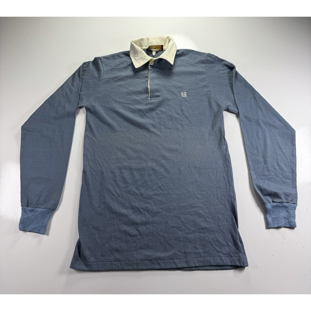 Vintage BONJOUR 90's Blue Small Long‎ Sleeve Shirt Beige Soft Retro Style